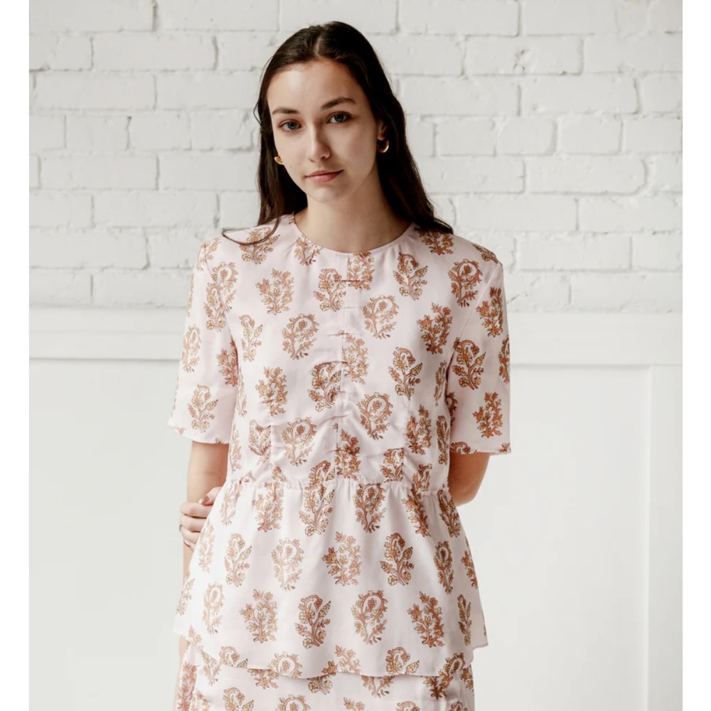 ACNE STUDIOS Silk TATY FLOWER BLOUSE PINK/ ORANGE